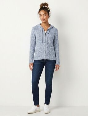 Columbia Marled Knit Full Zip Hoodie Sweater Blue White S